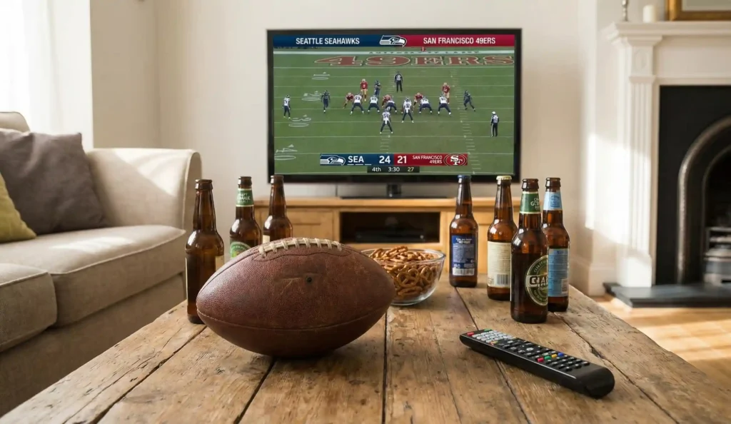 NFL Wild Card Weekend party drinks with beer and football Placement: Set as Featured Image